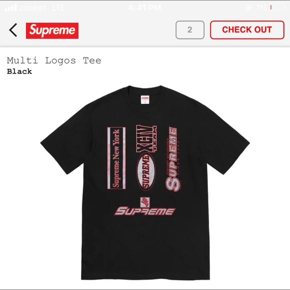 multi logos supreme tee, black, size L, Tees - Short Sleeve 